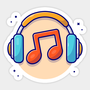 Music Notes Icon with Headphones Music Cartoon Vector Icon Illustration Sticker